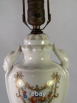 Art Deco Porcelain Table Lamp With Hand-Painted Floral China Vase 1930s WORKING