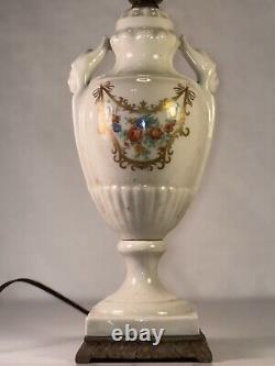 Art Deco Porcelain Table Lamp With Hand-Painted Floral China Vase 1930s WORKING