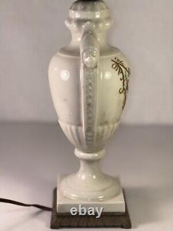 Art Deco Porcelain Table Lamp With Hand-Painted Floral China Vase 1930s WORKING