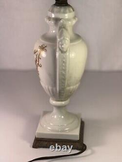 Art Deco Porcelain Table Lamp With Hand-Painted Floral China Vase 1930s WORKING