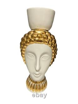 Art Deco Porcelain Vase In White And Gold Women Gold Headdress