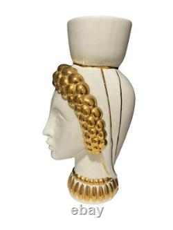 Art Deco Porcelain Vase In White And Gold Women Gold Headdress