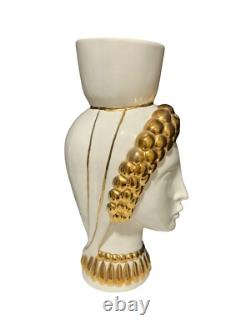 Art Deco Porcelain Vase In White And Gold Women Gold Headdress