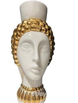 Art Deco Porcelain Vase In White And Gold Women Gold Headdress