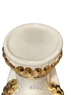 Art Deco Porcelain Vase In White And Gold Women Gold Headdress