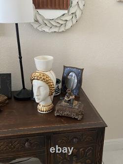 Art Deco Porcelain Vase In White And Gold Women Gold Headdress