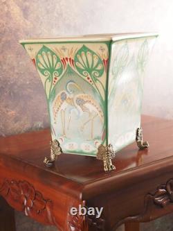 Art Deco Porcelain Vase Vintage Style, Handpainted Kranichmotiv