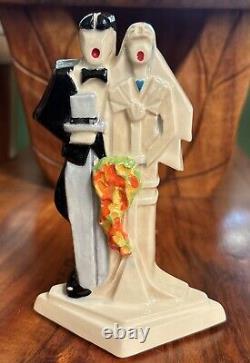 Art Deco Pottery Husband & his Bride Figurine/Cake Topper/Ornament Echo of Deco