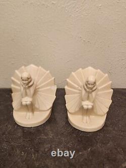 Art Deco Rare Figural Seated Woman Porcelain Bookends A Pair