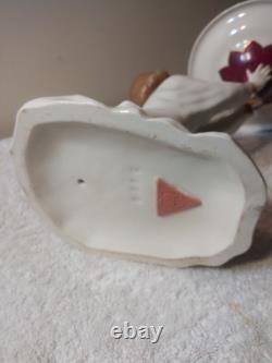 Art Deco Royal Dux Porcelain Figurine Young Lady Arms Up Holding Plate MUST SEE