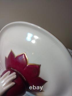 Art Deco Royal Dux Porcelain Figurine Young Lady Arms Up Holding Plate MUST SEE