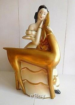 Art Deco Sauche For Limoges Porcelain Night Light Young Lady Holding A Deer