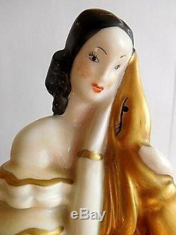 Art Deco Sauche For Limoges Porcelain Night Light Young Lady Holding A Deer