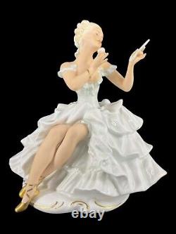 Art Deco Schaubach Kunst German Porcelain Figurine Seated Lady Hand Mirror VG+