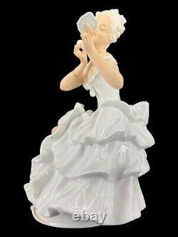 Art Deco Schaubach Kunst German Porcelain Figurine Seated Lady Hand Mirror VG+