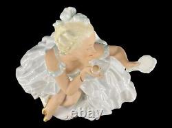 Art Deco Schaubach Kunst German Porcelain Figurine Seated Lady Hand Mirror VG+