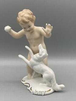 Art Deco Schaubach Kunst Germany Baby Child Playing with Borzoi Figurine 6.5