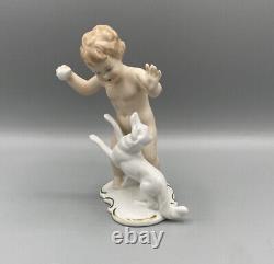 Art Deco Schaubach Kunst Germany Baby Child Playing with Borzoi Figurine 6.5