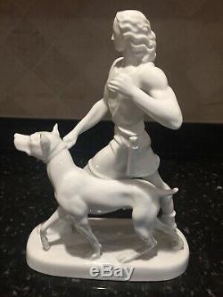 Art Deco Sculpture Man Dog Hubertus Figurine Augarten Wien Porcelain Opitz Gay