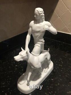 Art Deco Sculpture Man Dog Hubertus Figurine Augarten Wien Porcelain Opitz Gay