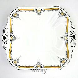 Art Deco Shelley Cake Plate 11205 Queen Anne Yellow Black Porcelain 1920 Vintage