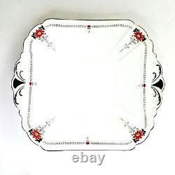 Art Deco Shelley Cake Plate 11497 Red Daisy Queen Anne Porcelain 1927 Vintage