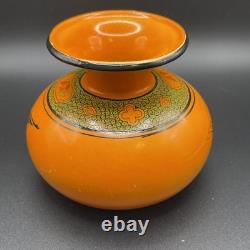 Art Deco Shelley England Orange China Vase W Crane Birds Asian Motif 3.25 Tall