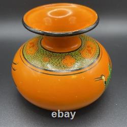 Art Deco Shelley England Orange China Vase W Crane Birds Asian Motif 3.25 Tall