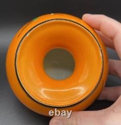 Art Deco Shelley England Orange China Vase W Crane Birds Asian Motif 3.25 Tall