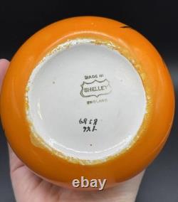 Art Deco Shelley England Orange China Vase W Crane Birds Asian Motif 3.25 Tall