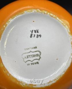 Art Deco Shelley England Orange China Vase W Crane Birds Asian Motif 3.25 Tall
