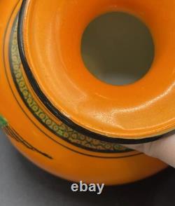 Art Deco Shelley England Orange China Vase W Crane Birds Asian Motif 3.25 Tall