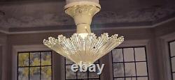 Art Deco Starburst Glass & Porcelain Ceiling Light Fixture Pendant