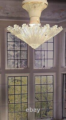 Art Deco Starburst Glass & Porcelain Ceiling Light Fixture Pendant