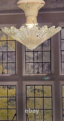 Art Deco Starburst Glass & Porcelain Ceiling Light Fixture Pendant