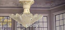 Art Deco Starburst Glass & Porcelain Ceiling Light Fixture Pendant