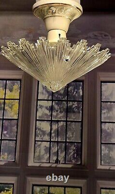 Art Deco Starburst Glass & Porcelain Ceiling Light Fixture Pendant