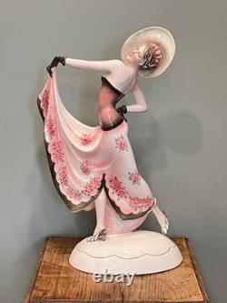 Art Deco Stefan Dakon Large Katzhutte Ceramic Porcelain Figurine Lady Hat Dress
