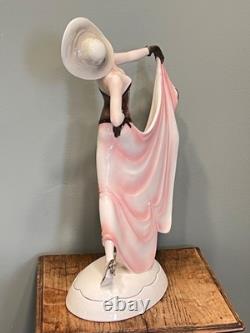 Art Deco Stefan Dakon Large Katzhutte Ceramic Porcelain Figurine Lady Hat Dress