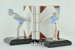 Art Deco Style Bookends Figurine Bathing Beauty Sexy Diver Art Nouveau Style Por