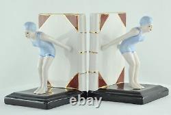 Art Deco Style Bookends Figurine Bathing Beauty Sexy Diver Art Nouveau Style Por