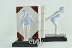 Art Deco Style Bookends Figurine Bathing Beauty Sexy Diver Art Nouveau Style Por