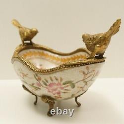 Art Deco Style Bowl Centerpiece Bird Basket Art Nouveau Style Porcelain Bronze