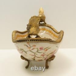 Art Deco Style Bowl Centerpiece Bird Basket Art Nouveau Style Porcelain Bronze