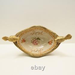 Art Deco Style Bowl Centerpiece Bird Basket Art Nouveau Style Porcelain Bronze