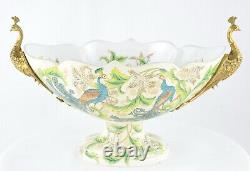 Art Deco Style Bowl Centerpiece Bird Peacock Art Nouveau Style Porcelain Bronze