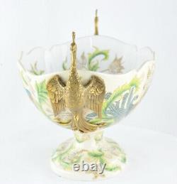 Art Deco Style Bowl Centerpiece Bird Peacock Art Nouveau Style Porcelain Bronze