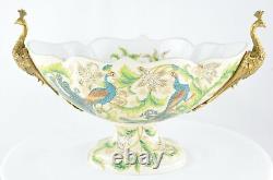 Art Deco Style Bowl Centerpiece Bird Peacock Art Nouveau Style Porcelain Bronze