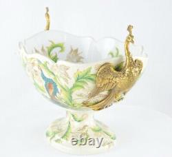 Art Deco Style Bowl Centerpiece Bird Peacock Art Nouveau Style Porcelain Bronze