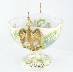 Art Deco Style Bowl Centerpiece Bird Peacock Art Nouveau Style Porcelain Bronze